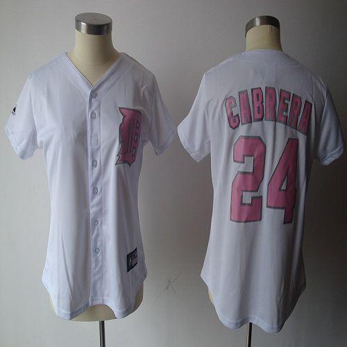 Tigers #24 Miguel Cabrera White Pink Number Women's Fashion Stitched MLB Jersey - Click Image to Close
